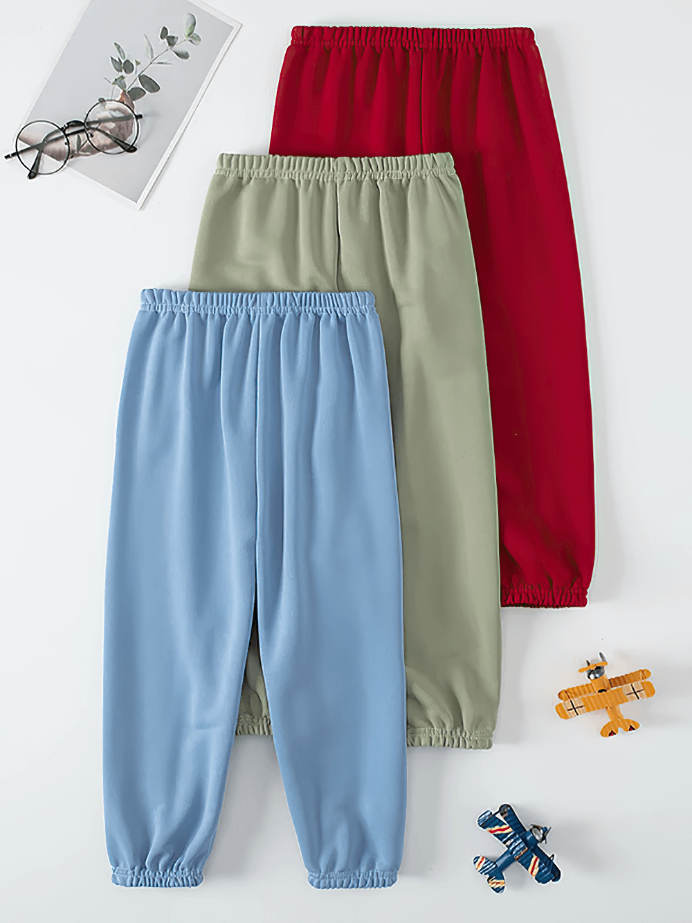 Three Kids Elastic Waist Sport Jogger Pants Multi Color - SF3861 in blue, green, and red, perfect for active play.