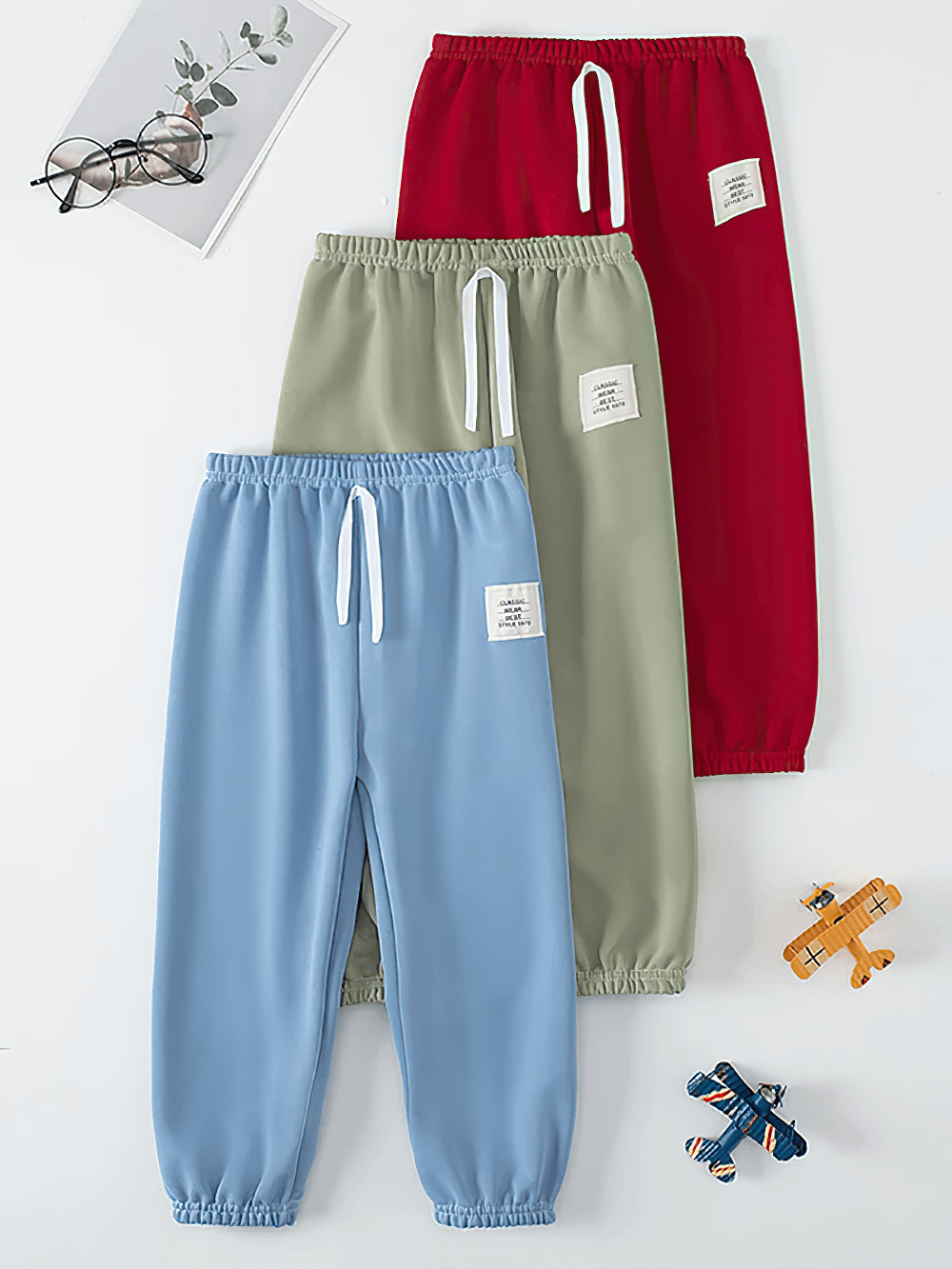 Kids Elastic Waist Sport Jogger Pants Multi Color - SF3861 in blue, green, and red, showcasing stylish and comfortable design for children.