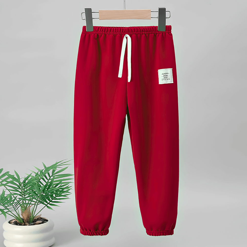 Kids Elastic Waist Sport Jogger Pants Multi Color - SF3861 in red, showcasing casual style with elastic waist and tapered ankle-length.