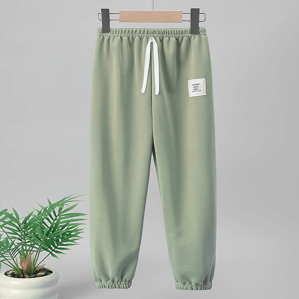 Kids Elastic Waist Sport Jogger Pants Multi Color - SF3861 in green on hanger, ideal for active play and everyday wear.