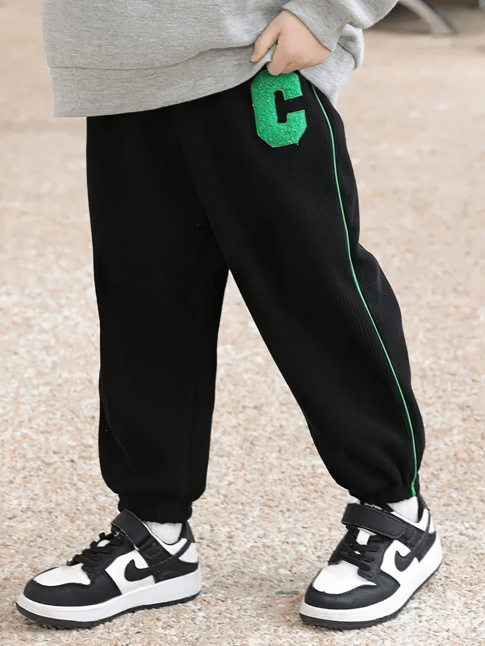 Kids Fleece-Lined Sweatpants with Side Stripe - SF3717, featuring elastic waist and sporty design, perfect for outdoor play.