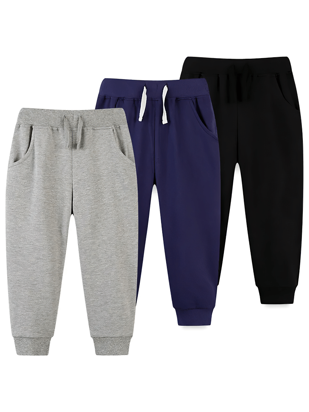 Kids Fleece Pants with Drawstring and Rib Cuffs - SF3811 in gray, navy, and black colors for active play and sports.