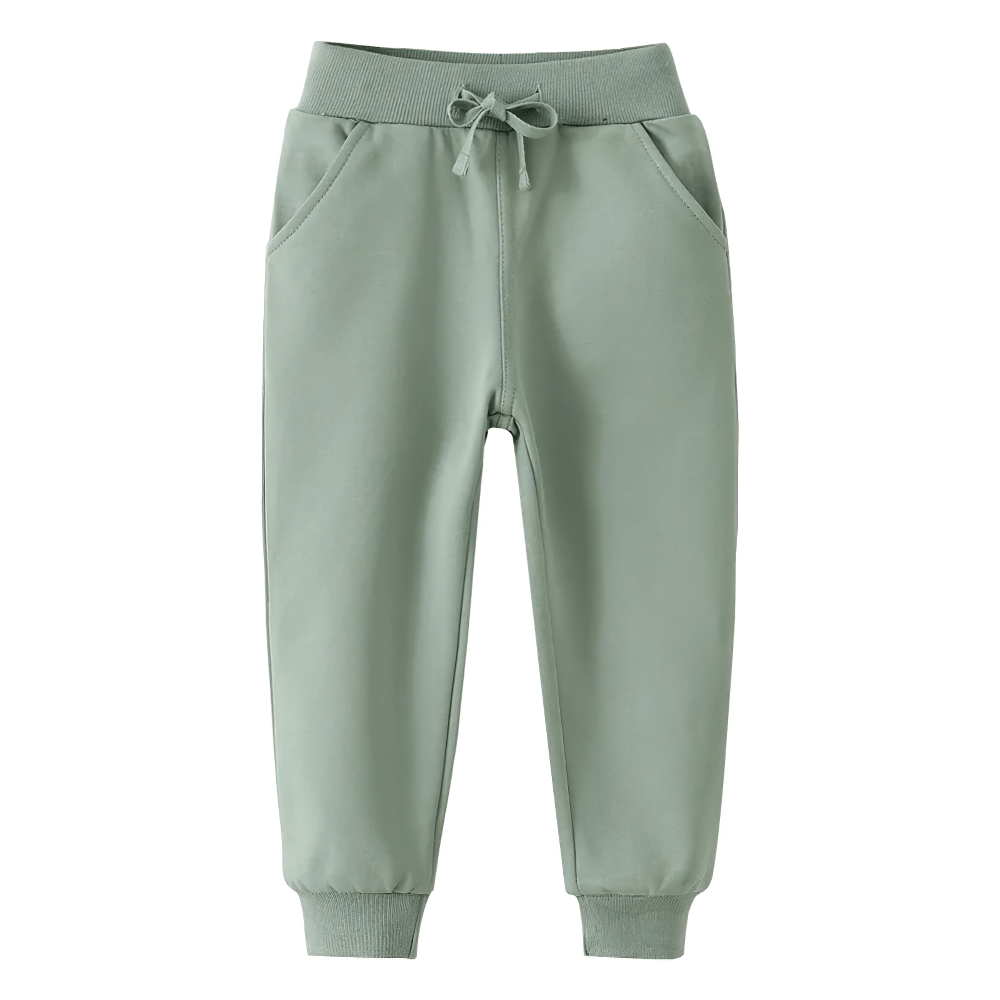 Kids Fleece Pants with Drawstring and Rib Cuffs - SF3811 in green, showcasing soft kids' jogger pants for boys and girls with side pockets.