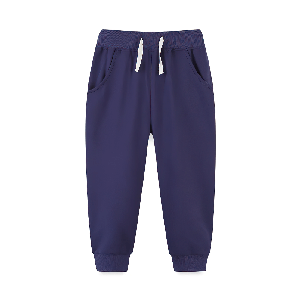 Kids Fleece Pants with Drawstring and Rib Cuffs - SF3811 in navy blue, perfect for boys and girls, featuring side pockets and ribbed cuffs.