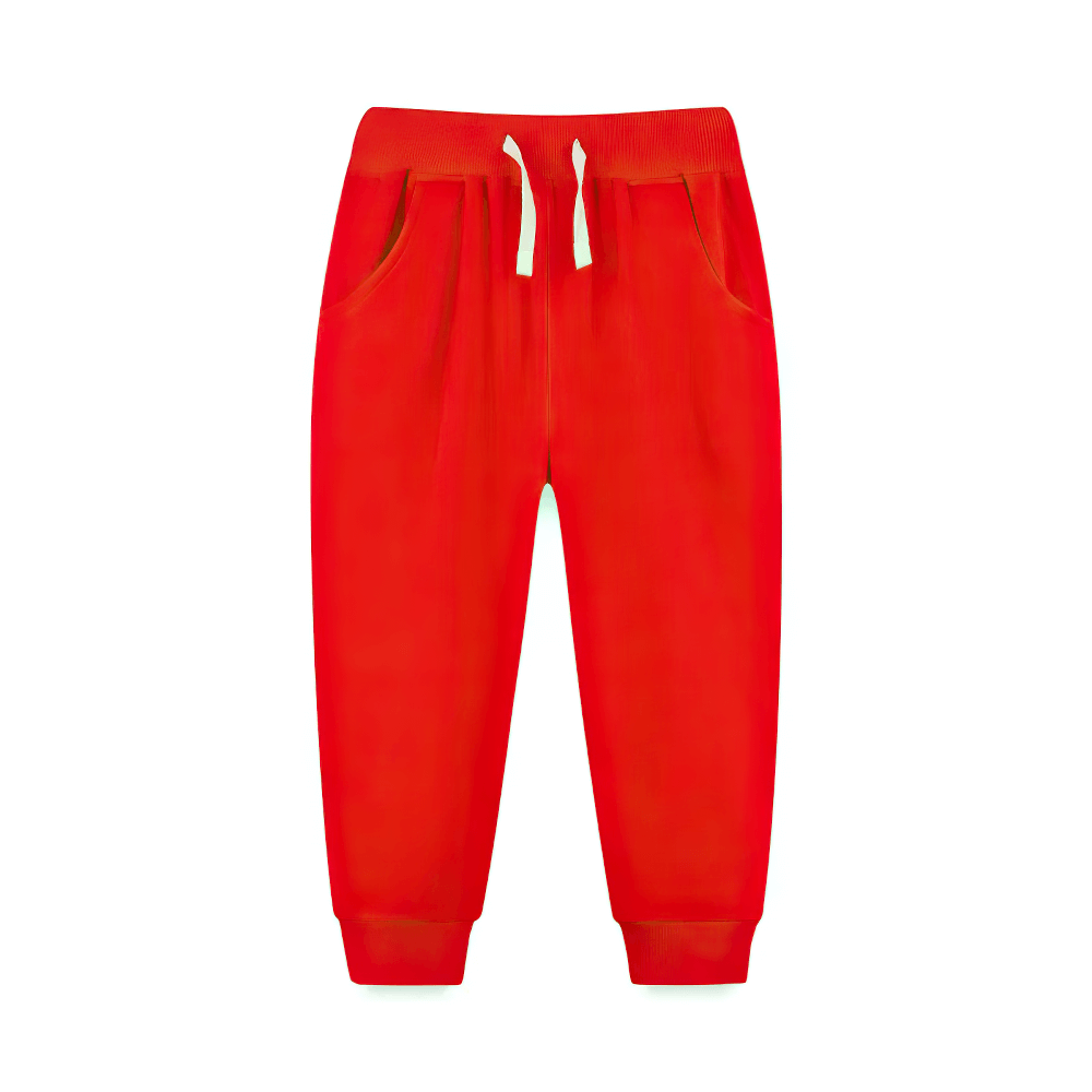 Bright red Kids Fleece Pants with Drawstring and Rib Cuffs - SF3811 featuring side pockets for active play and daily comfort.