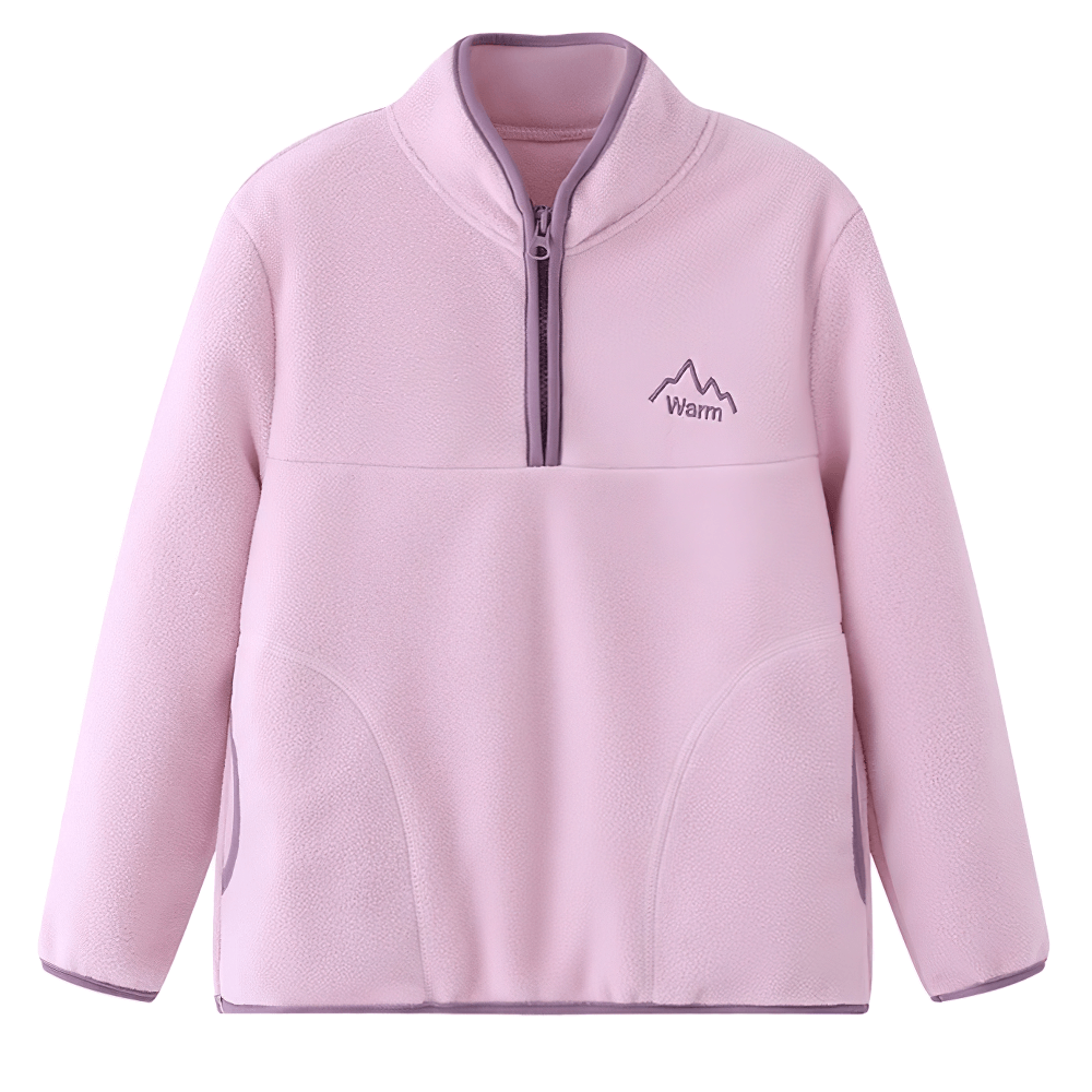 Kids Fleece Sweatshirt with Half Zip Polckets - SF3578 in pink color, featuring a half zip design and color block pattern for outdoor fun.