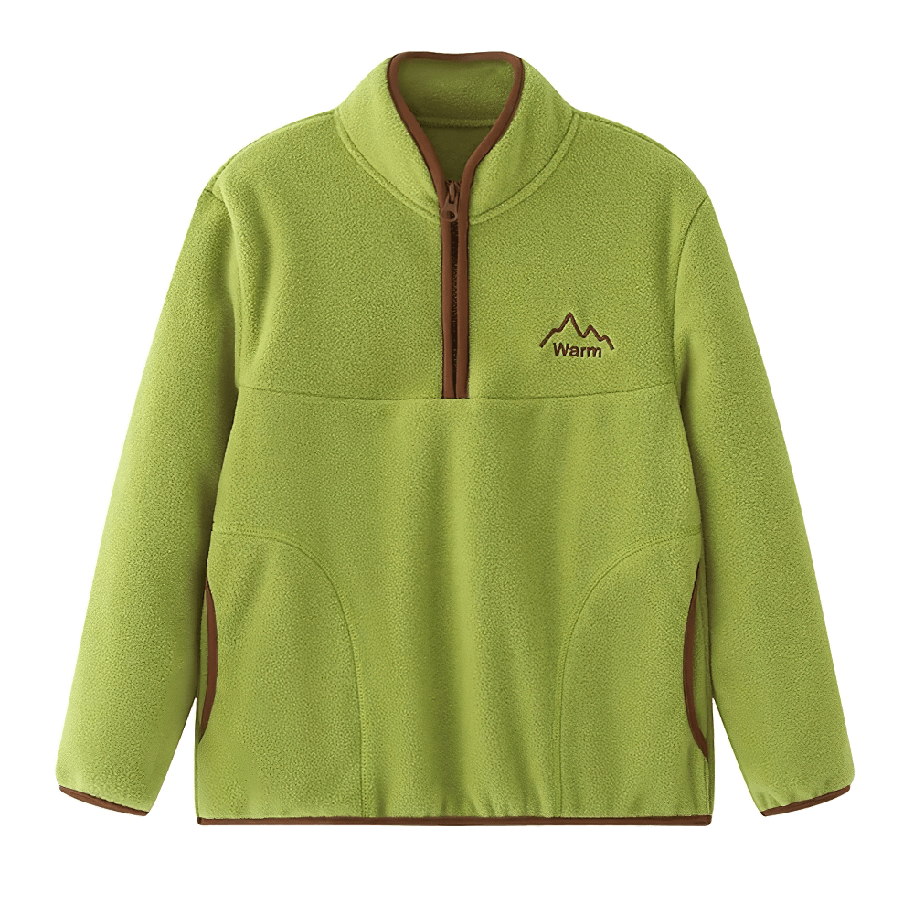 Kids Fleece Sweatshirt with Half Zip Polckets - SF3578 in green color block design, perfect for boys and girls' outdoor adventures.