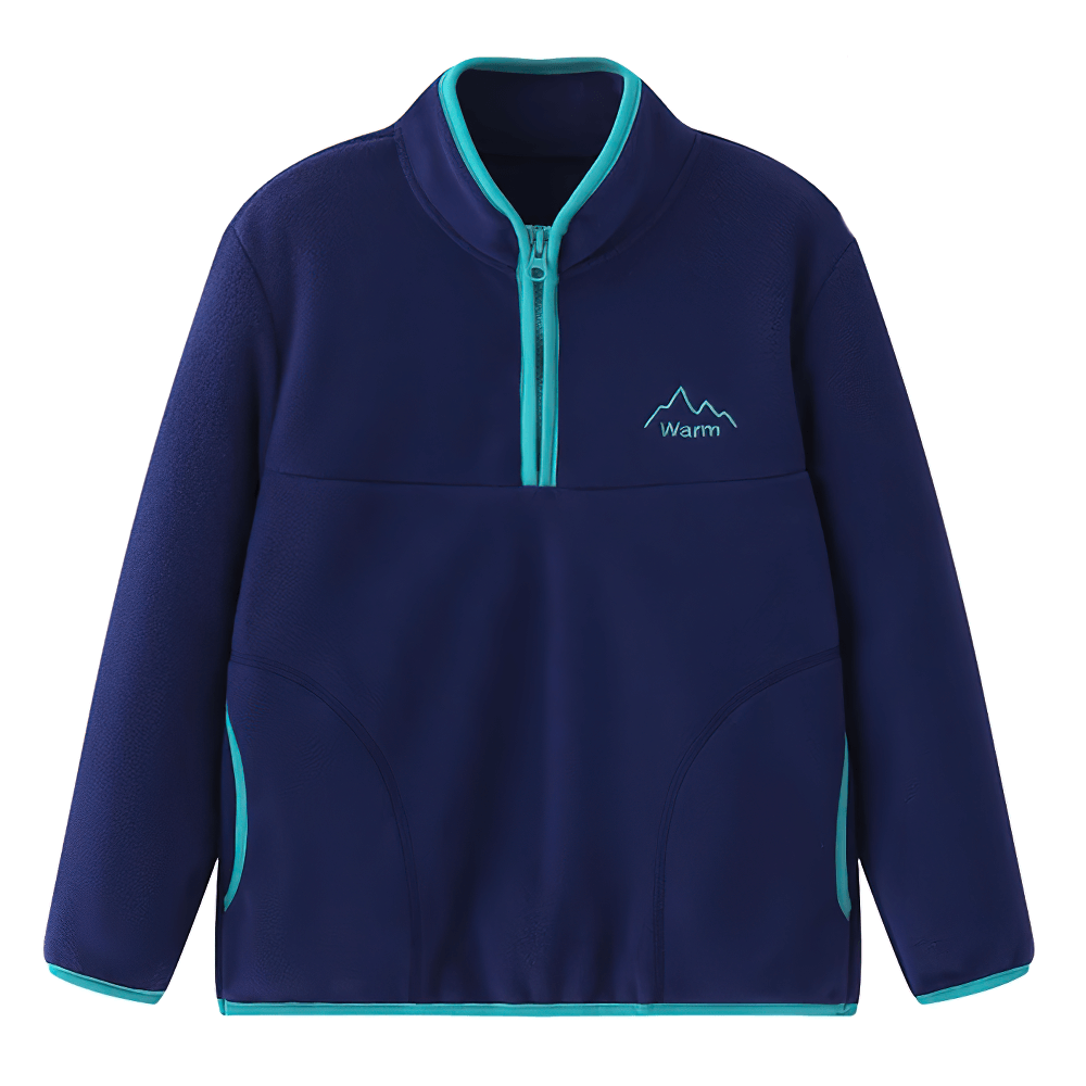 Kids Fleece Sweatshirt with Half Zip Polckets - SF3578, featuring color block design and stand collar for cozy outdoor adventures.