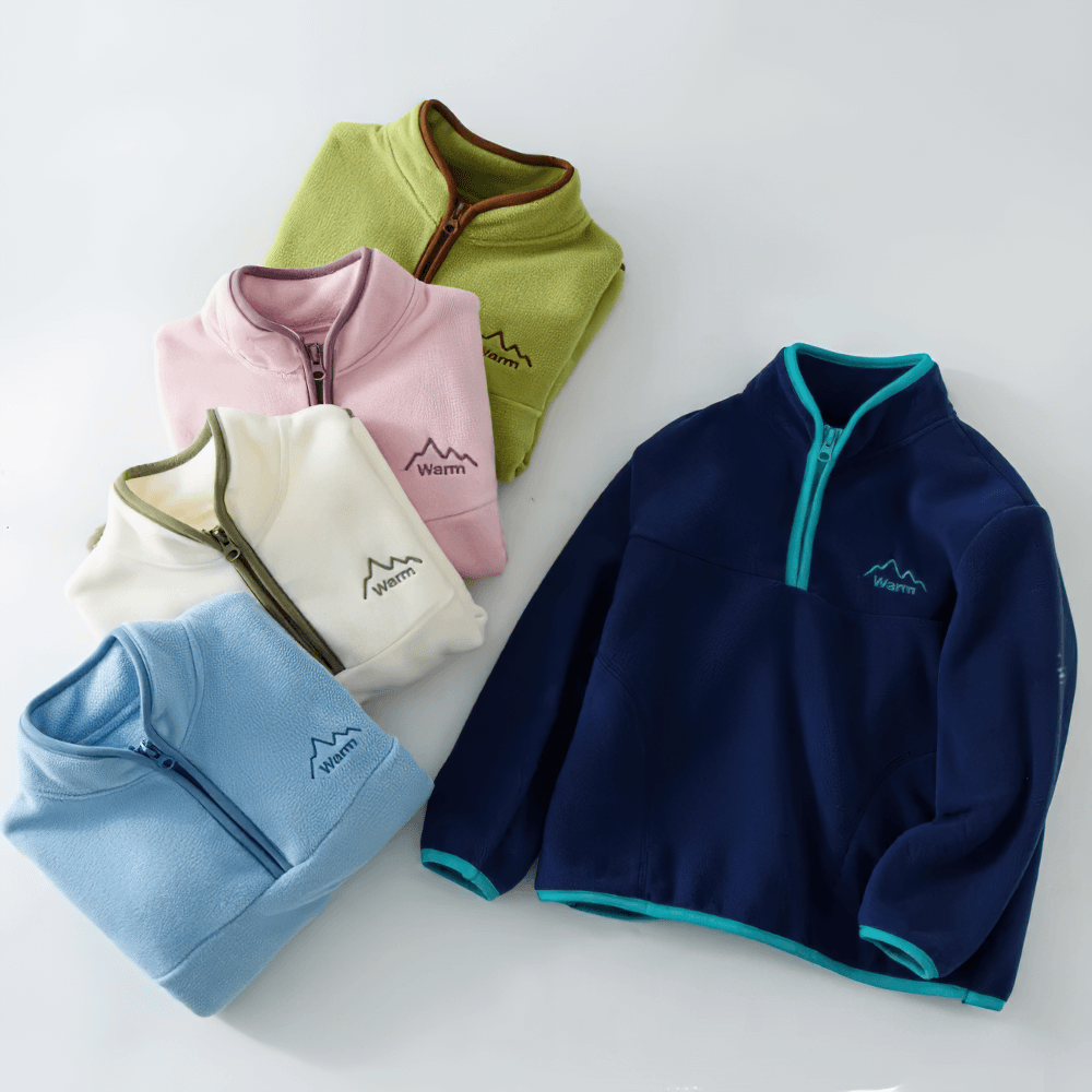 Colorful Kids Fleece Sweatshirt with Half Zip Polckets - SF3578 in navy, pink, green, blue, and white for cozy outdoor adventures