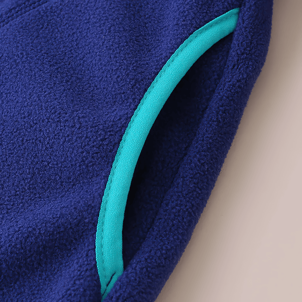 Close-up of Kids Fleece Sweatshirt with Half Zip Polckets - SF3578 showing vibrant color block and pocket detail.