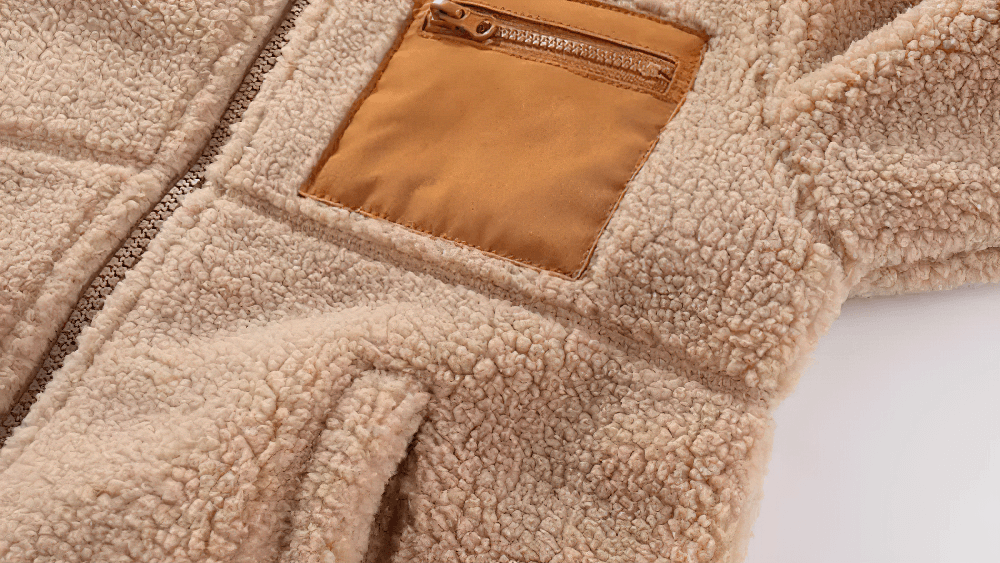 Cozy Kids Fleece Zip Jacket with Contrast Pocket Design - SF3509, ideal for cold weather, showcasing the textured sherpa fleece and stylish pocket.