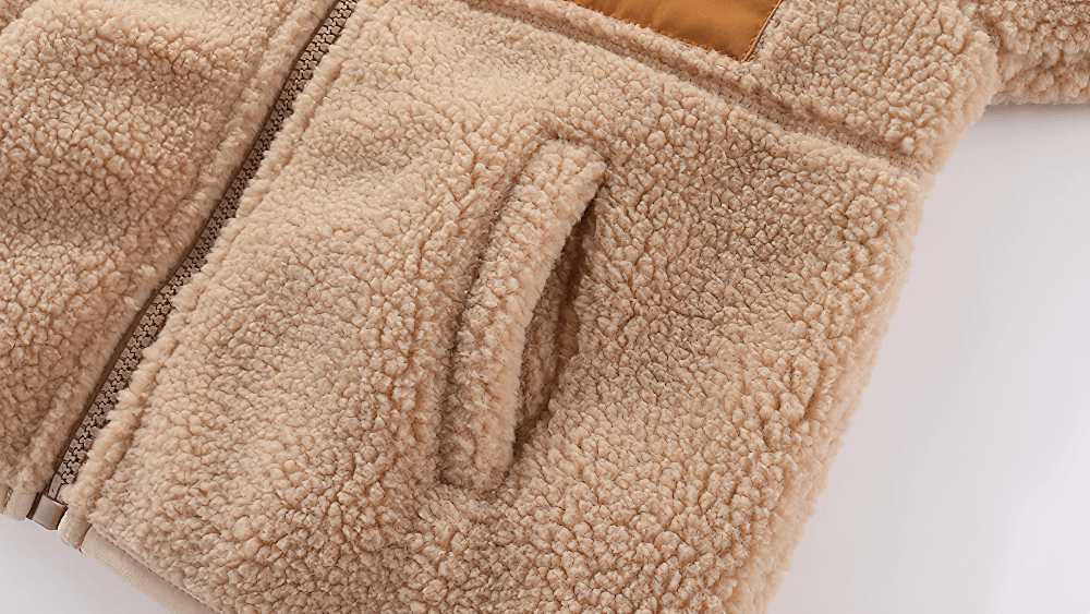 Close-up of Kids Fleece Zip Jacket with Contrast Pocket Design - SF3509, showing texture and handy side pocket.