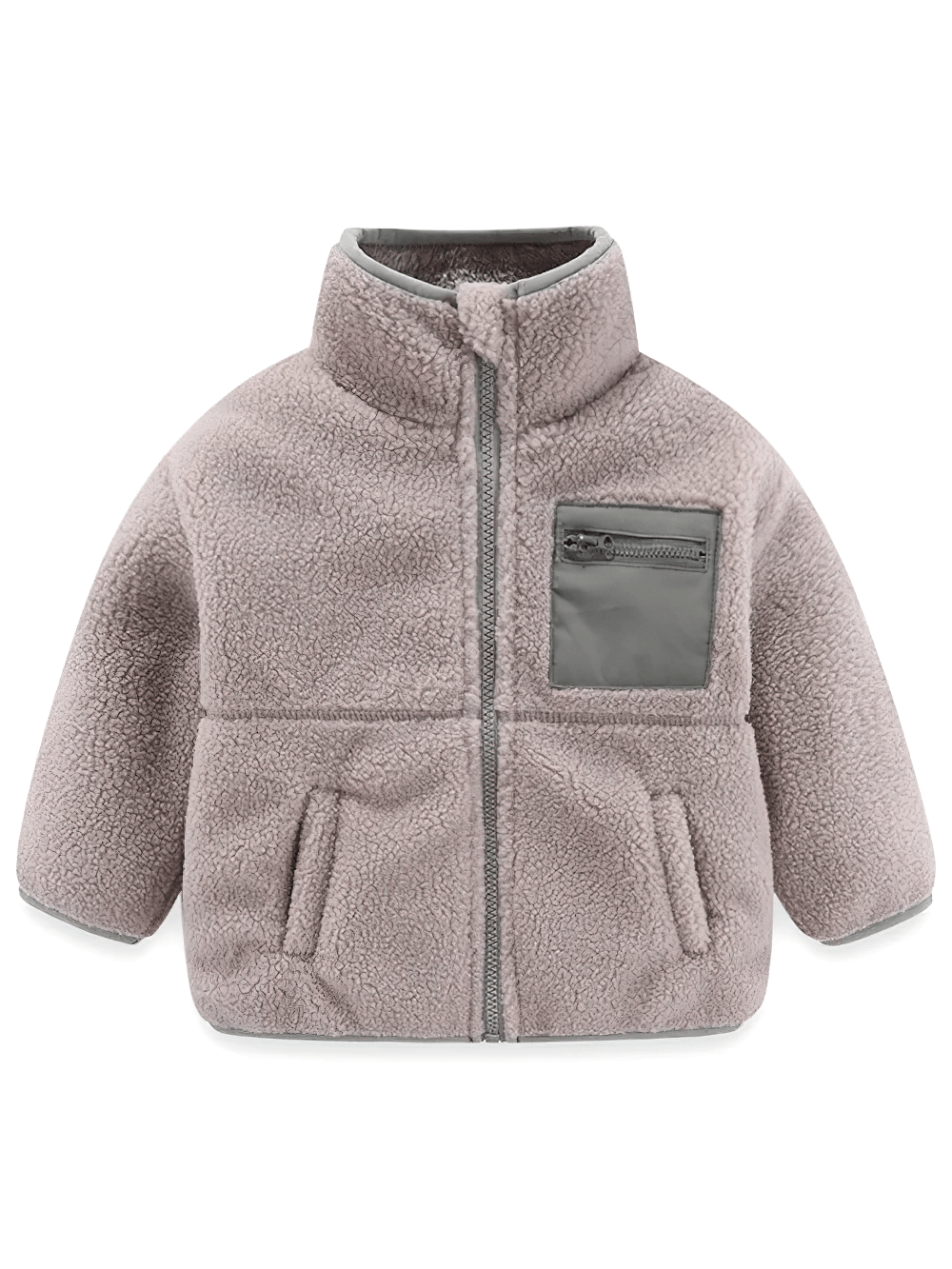 Kids Fleece Zip Jacket with Contrast Pocket Design - SF3509: cozy children's sherpa fleece with front zipper and stylish chest pocket.