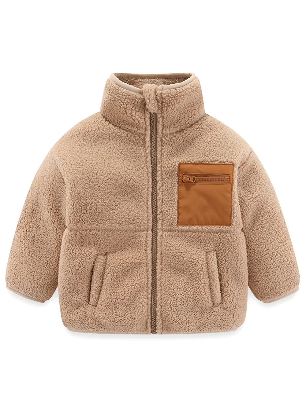 Kids Fleece Zip Jacket with Contrast Pocket Design - SF3509, warm sherpa fleece, zipper front, ideal for autumn and winter, cozy style