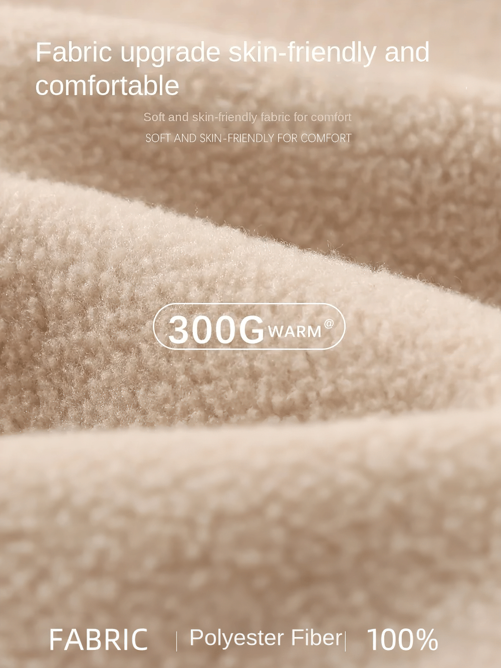 Close-up of soft 300G warm polyester fleece fabric highlighting skin-friendly and comfortable texture.