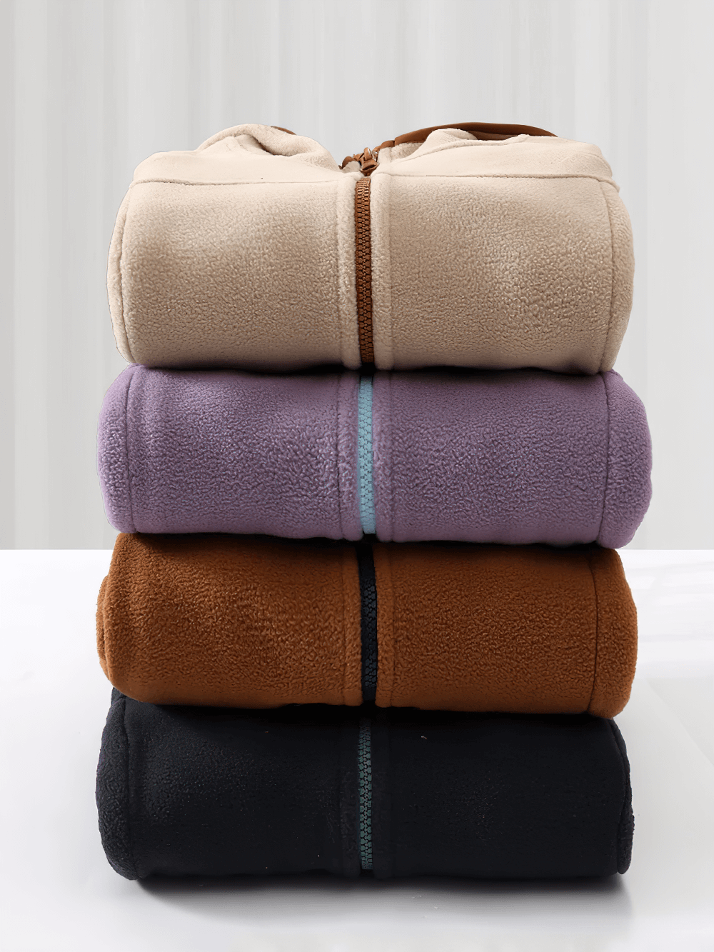 Stack of Kids Fleece Zip-Up Jacket with Contrast Trim - SF3828 in multiple vibrant colors, showcasing soft fleece material.