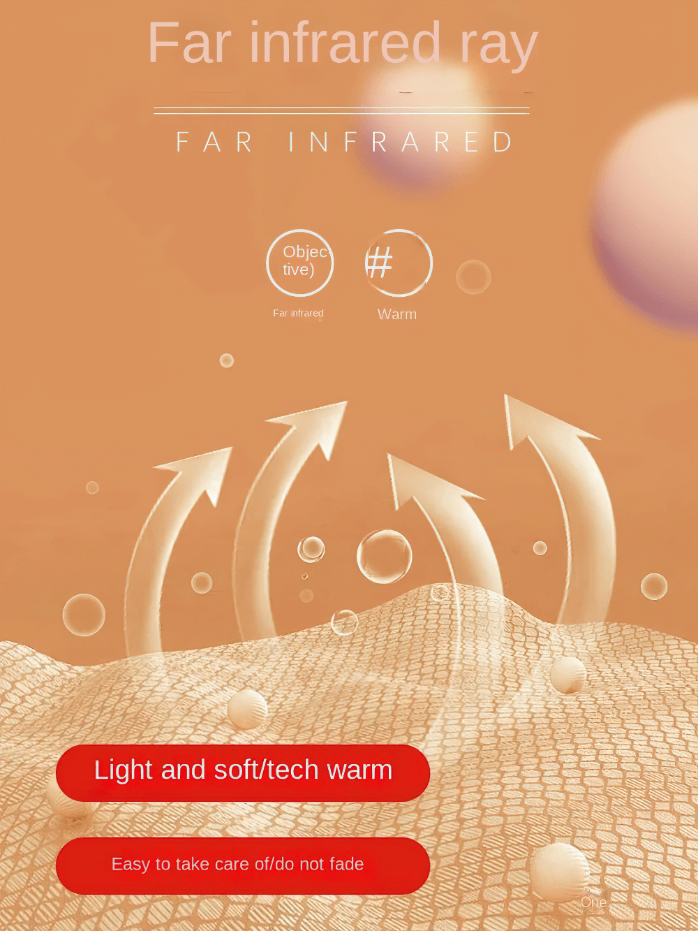 Illustration of far infrared technology showcasing light and warm effects on a fabric grid.