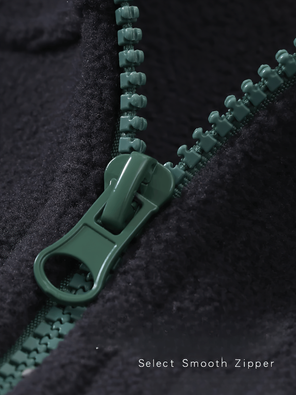 Close-up of Kids Fleece Zip-Up Jacket with Contrast Trim - SF3828 zipper in forest green against soft fleece fabric.
