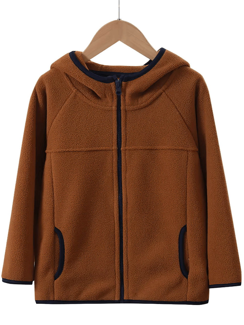 Kids Fleece Zip-Up Jacket with Contrast Trim - SF3828 in brown with blue trim, cozy and stylish for cooler days.