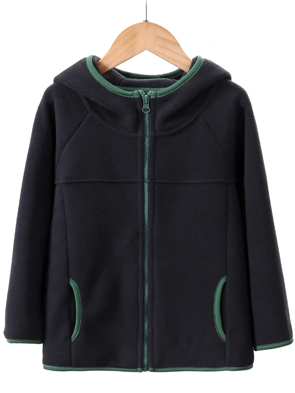 Kids Fleece Zip-Up Jacket with Contrast Trim - SF3828 in black with green detailing, cozy and stylish design for children.
