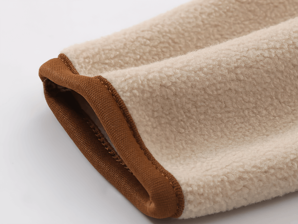 Close-up of Kids Fleece Zip-Up Jacket with Contrast Trim - SF3828 showing soft fleece texture and brown trim details.