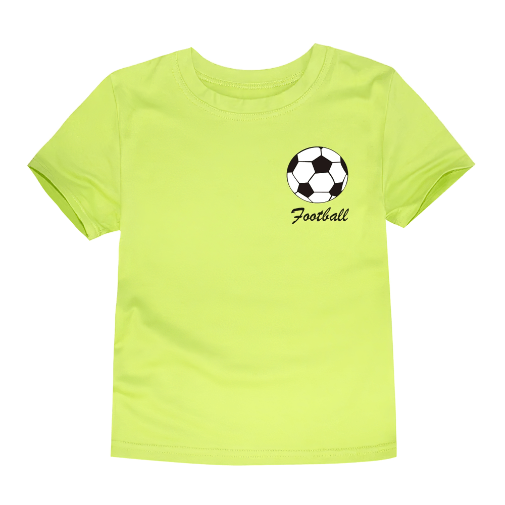 Bright green kids' football print cotton T-shirt, short sleeve with soccer ball design, perfect for sports and play - SF3122.