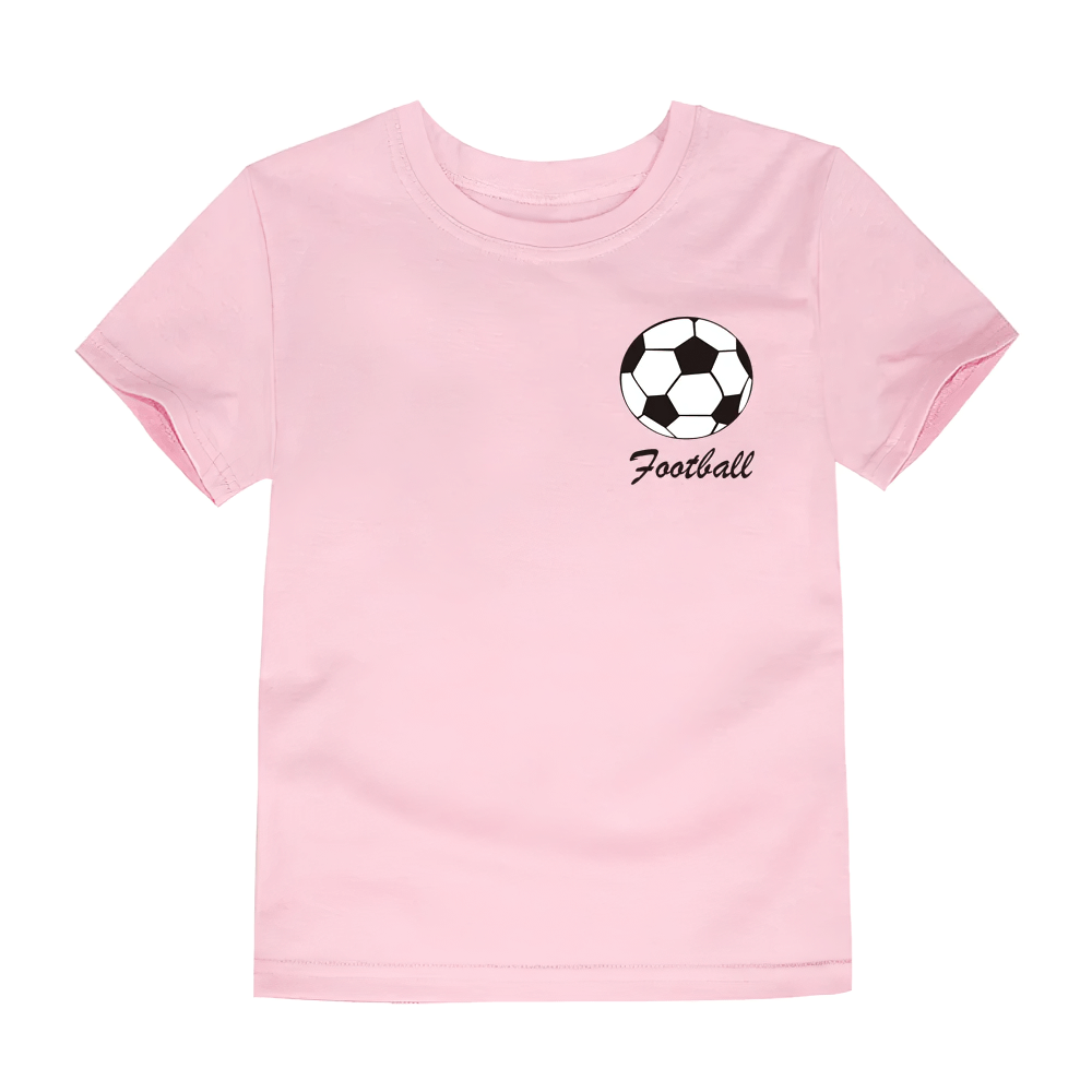 Kids pink cotton T-shirt with soccer ball and 'Football' print, short sleeves, breathable for play and sports - SF3122