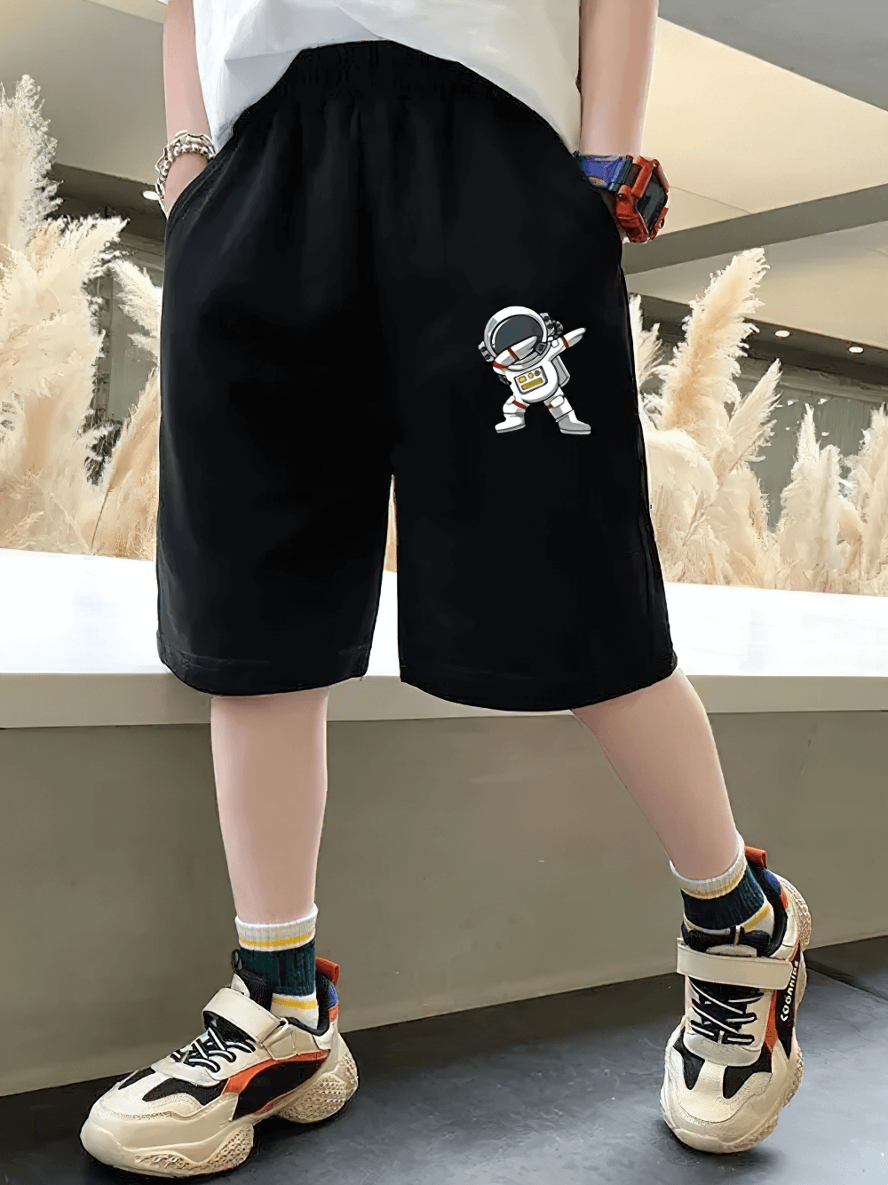 Kids' Fun Astronaut Graphic Sports Shorts - SF3826 with playful design for adventurous kids.
