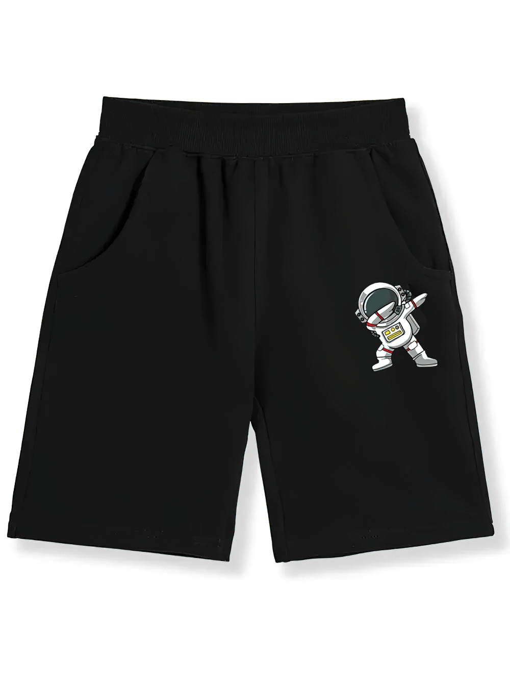 Kids' Fun Astronaut Graphic Sports Shorts - SF3826 with playful space design, featuring breathable fabric and elastic waistband for kids.