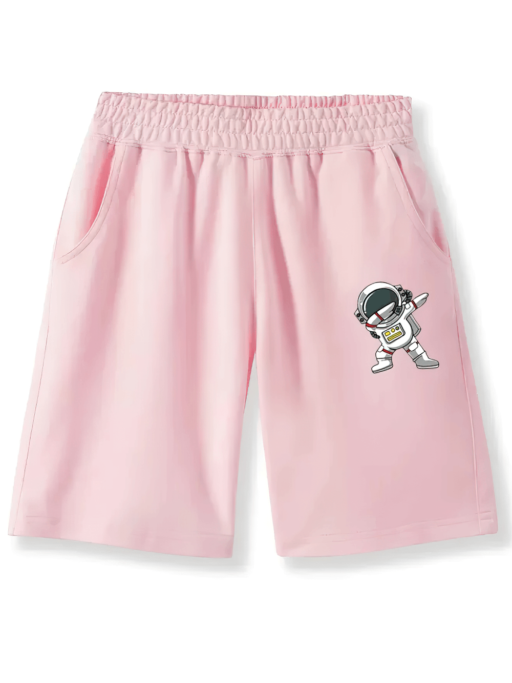 Kids' Fun Astronaut Graphic Sports Shorts - SF3826 in pink with playful astronaut design, elastic waistband, and pockets, perfect for kids.