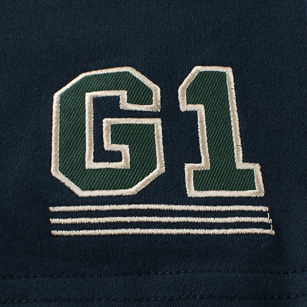 Close-up of G1 logo on Kids G1 Graphic Knit Shorts with Elastic Waistband - SF3785