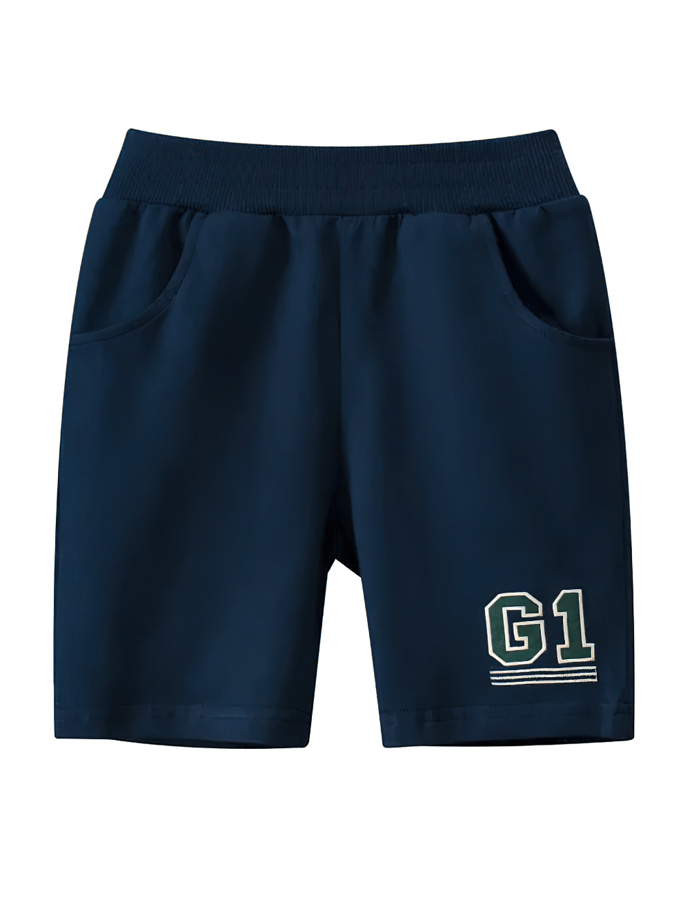 Kids G1 Graphic Knit Shorts with Elastic Waistband - SF3785 featuring sporty G1 print and side pockets for daily wear and play.