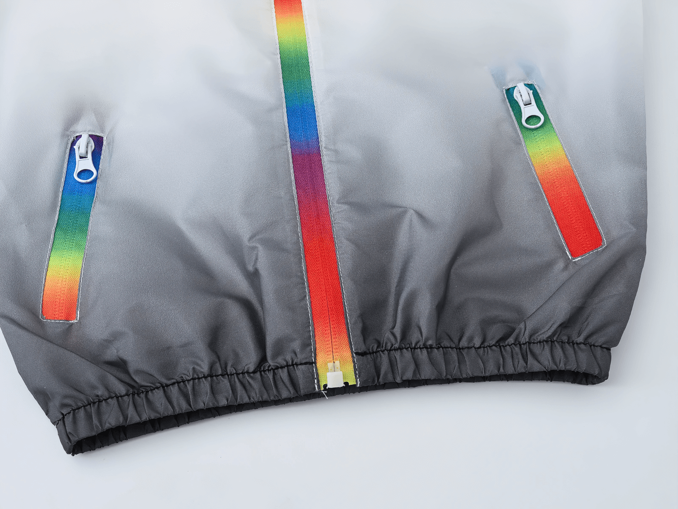 Close-up of Kids Gradient Hooded Jacket with Zipper and Pockets - SF3636, featuring vibrant gradient design and zippered pockets.