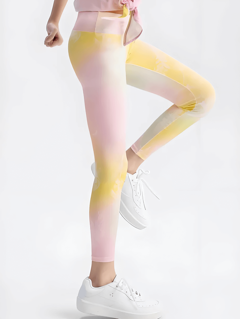 Side view of Kids Gradient Stretch Leggings for Sports and Yoga - SF3736 in playful pink and yellow for active movement
