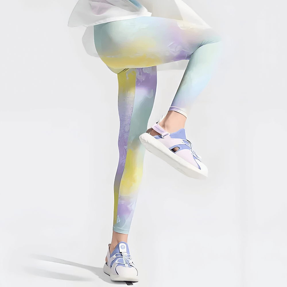 Colorful kids showing vibrant gradient design in motion - Kids Gradient Stretch Leggings for Sports and Yoga - SF3736 carefree and fun style.
