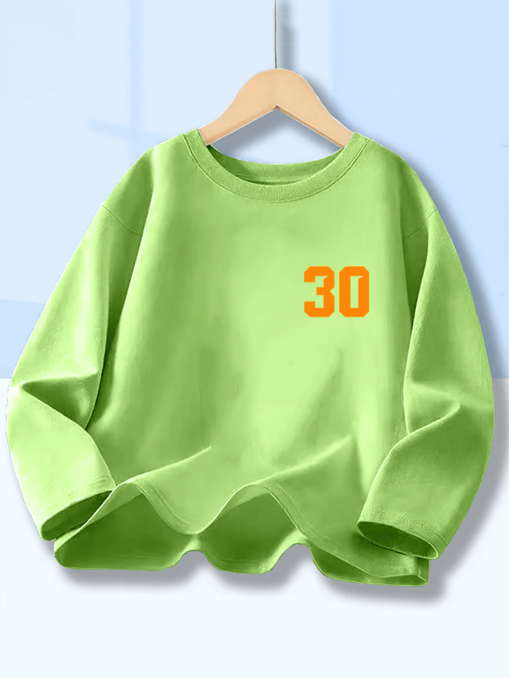 Kids Graphic Long-Sleeve Top with Number Print 30 - SF3894 in bright green showing bold sporty style.