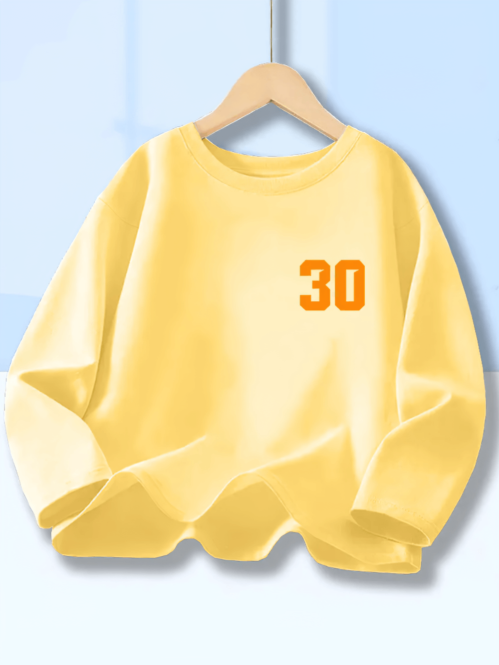 Kids Graphic Long-Sleeve Top with Number Print 30 - SF3894 in yellow with sporty design, perfect for casual wear.