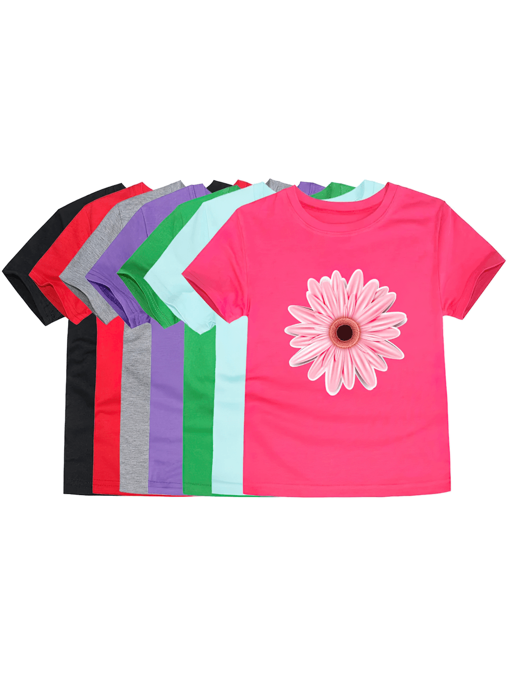 Kids Graphic T-Shirt with Colorful Flower Design - SF3749 in various bright colors including pink, perfect for casual wear.