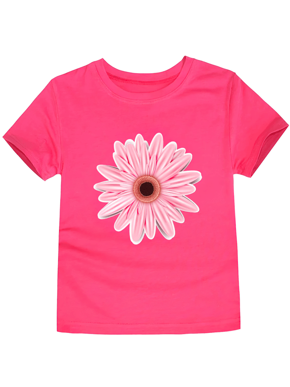 Kids Graphic T-Shirt with Colorful Flower Design - SF3749 in pink, featuring a vibrant flower on the chest. Perfect for fun casual wear.