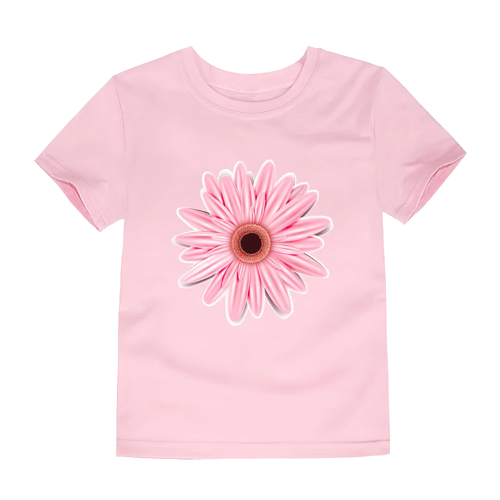 Kids Graphic T-Shirt with Colorful Flower Design - SF3749 in pink, featuring a vibrant flower print on soft cotton fabric.