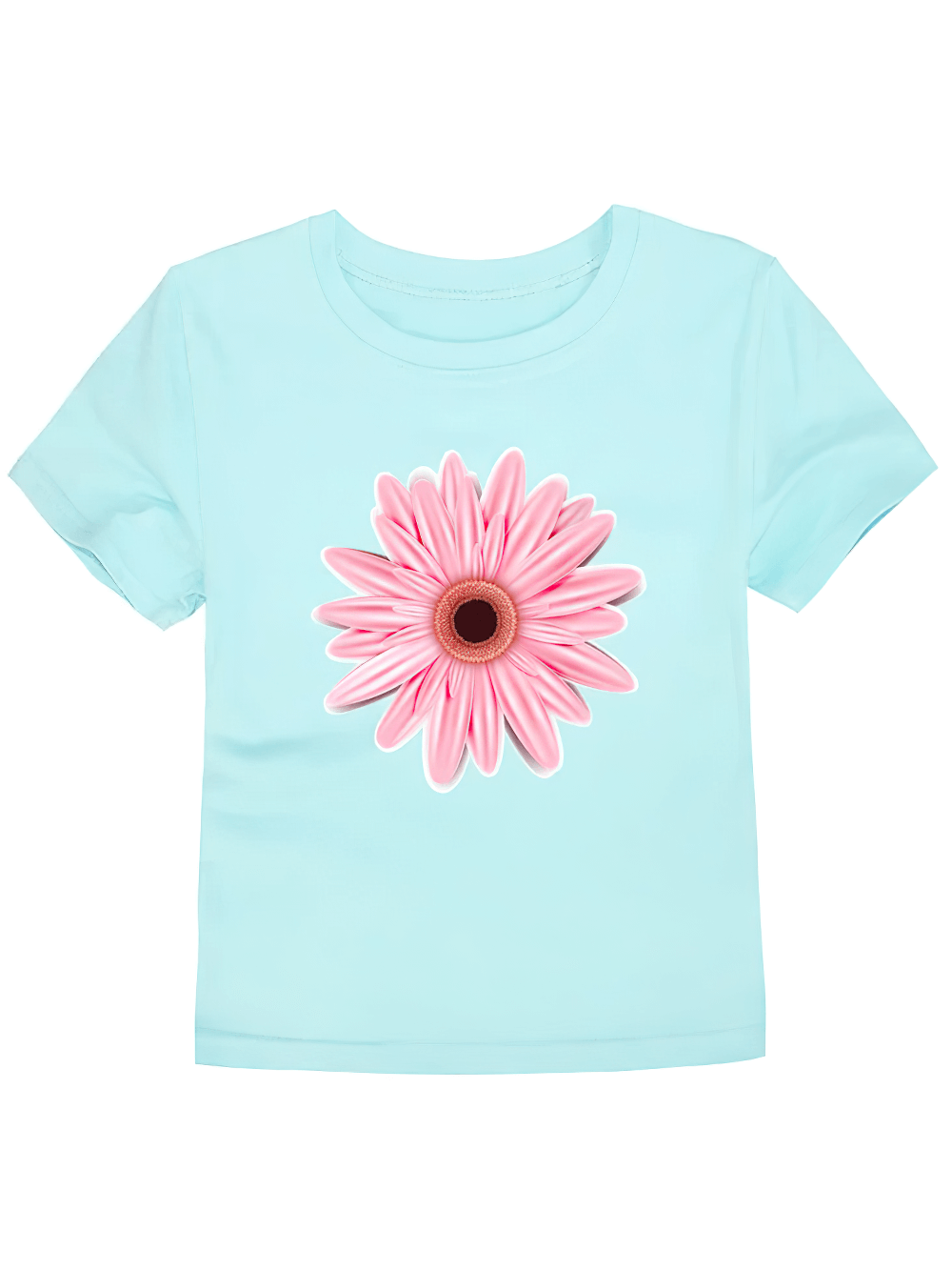 Kids Graphic T-Shirt with Colorful Flower Design - SF3749 in light blue with pink flower