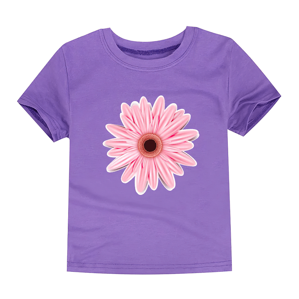 Kids Graphic T-Shirt with Colorful Flower Design - SF3749 in purple with a pink floral print.