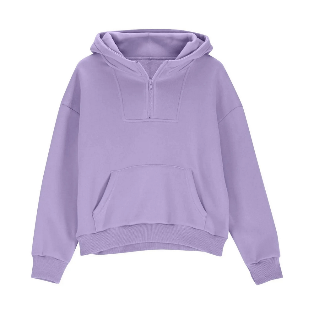 Kids Half Zip Pullover Hoodie with Front Pocket - SF3885 in lilac color, perfect for school days and casual wear.