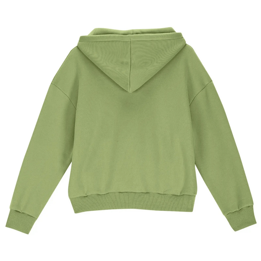 Back view of green Kids Half Zip Pullover Hoodie with Front Pocket - SF3885, ideal for school and play, featuring ribbed cuffs and hem.