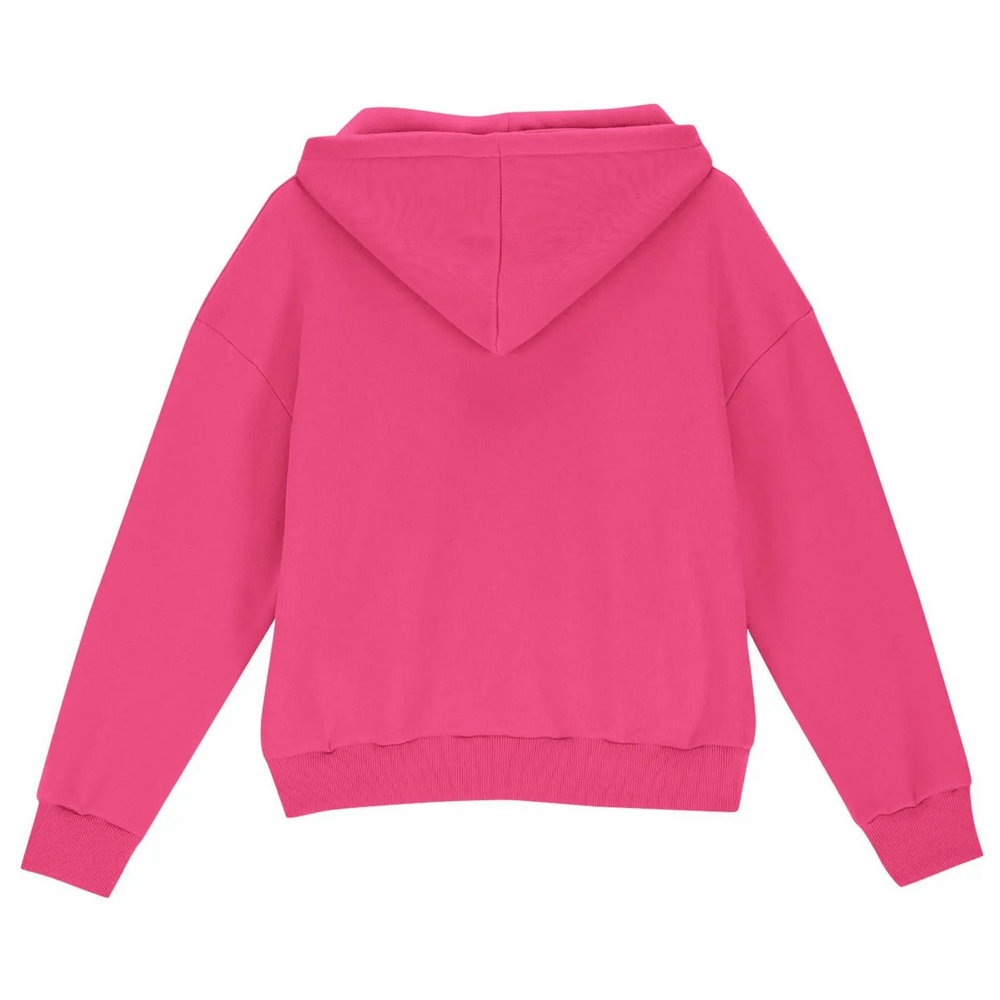 Rear view of pink Kids Half Zip Pullover Hoodie with Front Pocket - SF3885, featuring a roomy hood and ribbed hem.