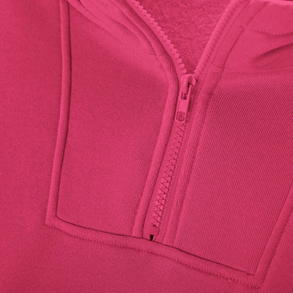 Close-up of Kids Half Zip Pullover Hoodie with Front Pocket - SF3885 in pink