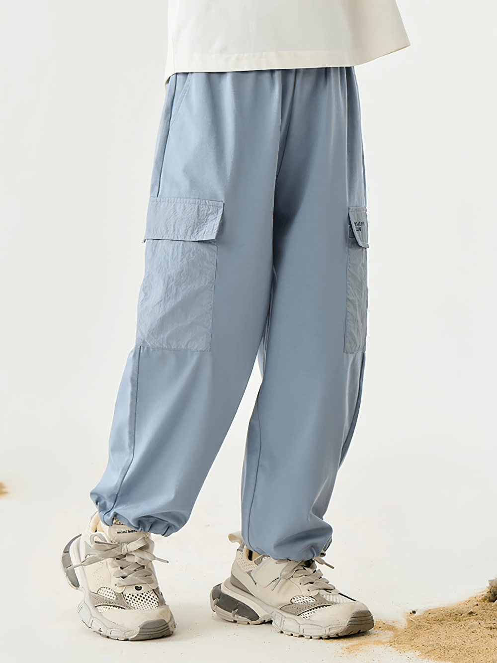 Kids Hiking Pants with Elastic Waist and Pockets - SF3802, quick-dry blue pants for active outdoor play with comfort and style.