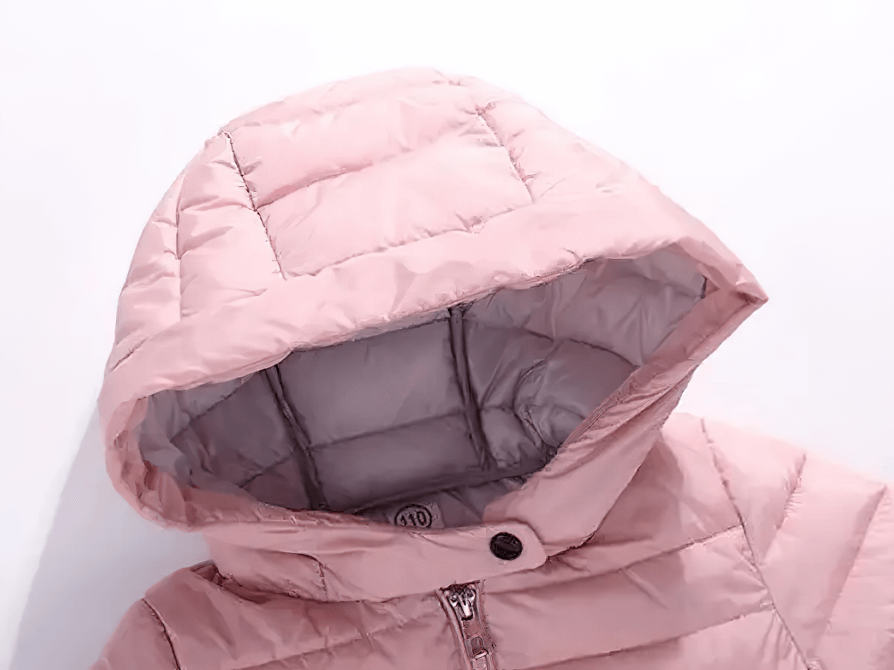 Kids Hooded Cotton-Padded Long Warm Coat - SF3698, pink coat with padded hood, ideal for boys and girls in colder weather.