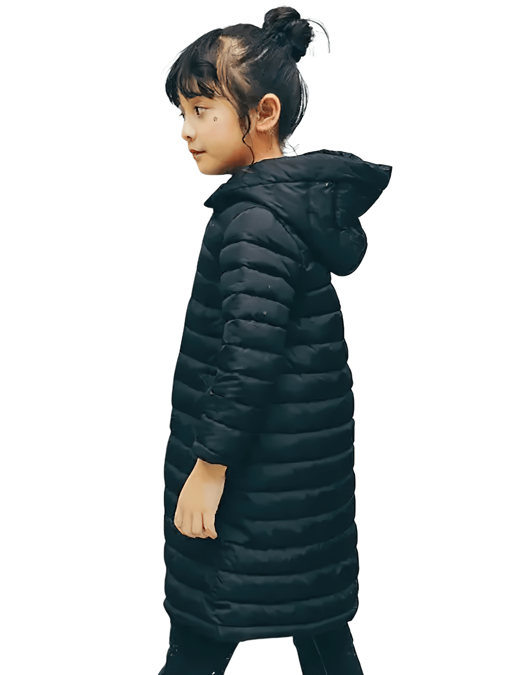 Child wearing Kids Hooded Cotton-Padded Long Warm Coat - SF3698, perfect for warmth and style in cold weather.