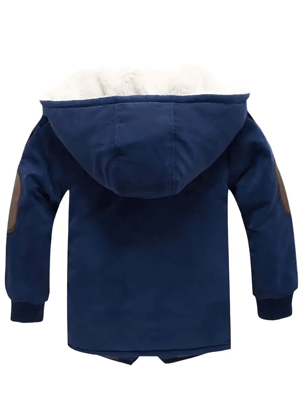 Back view of Kids Hooded Cotton Parka Jacket with Warm Lining - SF3591, featuring elbow patches and soft fleece hood.